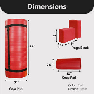 Tapete de ioga antirruptura BalanceFrom Fitness 71" x 24" com alça, joelheira e blocos, vermelho