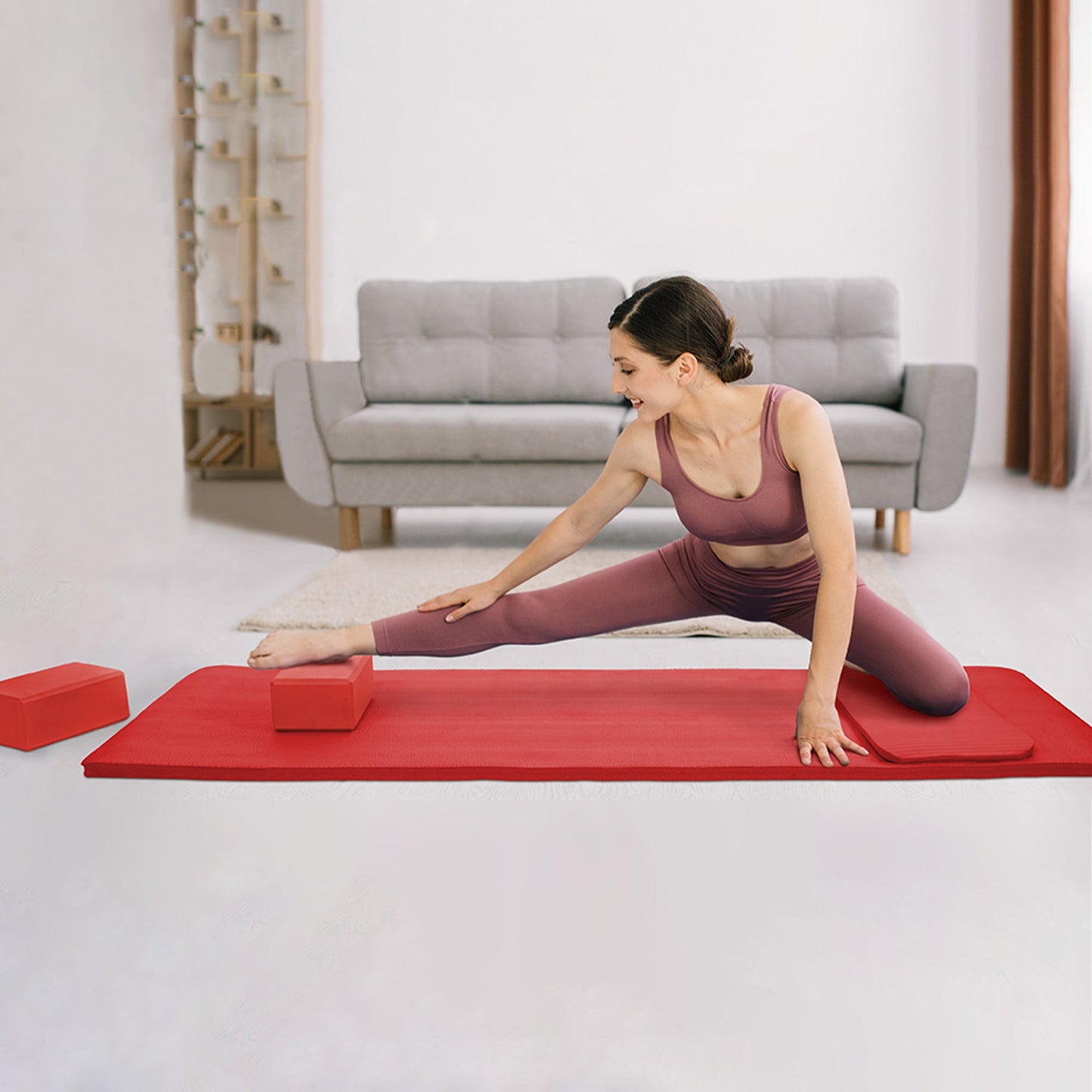 Tapete de ioga antirruptura BalanceFrom Fitness 71" x 24" com alça, joelheira e blocos, vermelho