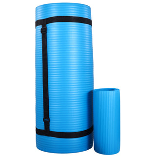 Tapete de ioga antirruptura BalanceFrom Fitness 71" x 24" com alça, joelheira e blocos, azul
