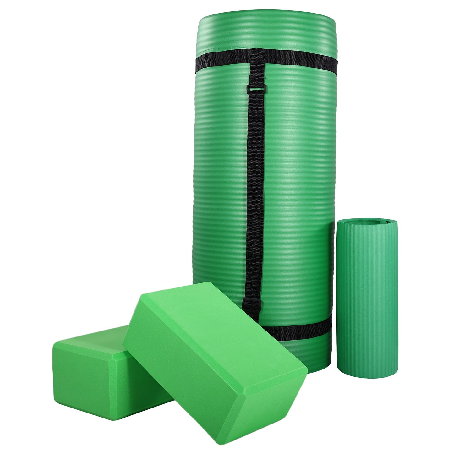 Tapete de ioga anti-rasgo BalanceFrom Fitness 71" x 24" com alça, joelheira e blocos, verde