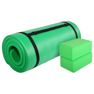 Tapete de ioga anti-rasgo BalanceFrom Fitness 71" x 24" com alça, joelheira e blocos, verde