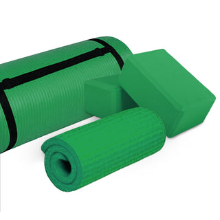 Tapete de ioga anti-rasgo BalanceFrom Fitness 71" x 24" com alça, joelheira e blocos, verde