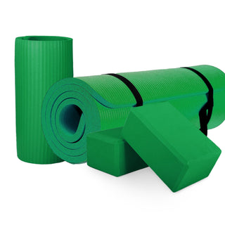 Tapete de ioga anti-rasgo BalanceFrom Fitness 71" x 24" com alça, joelheira e blocos, verde