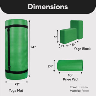 Tapete de ioga anti-rasgo BalanceFrom Fitness 71" x 24" com alça, joelheira e blocos, verde