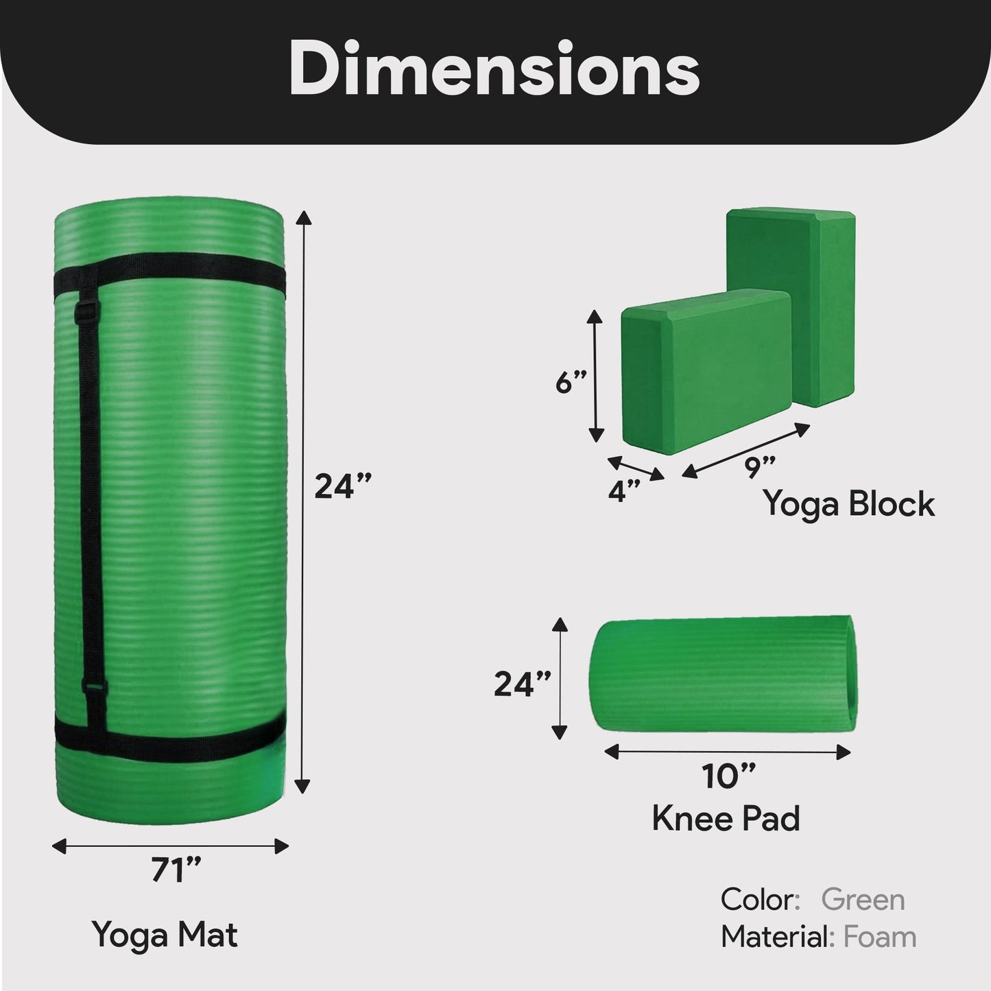Tapete de ioga anti-rasgo BalanceFrom Fitness 71" x 24" com alça, joelheira e blocos, verde