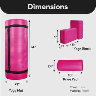 Tapete de ioga antirruptura BalanceFrom Fitness 71" x 24" com alça, joelheira e blocos, rosa