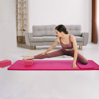 Tapete de ioga antirruptura BalanceFrom Fitness 71" x 24" com alça, joelheira e blocos, rosa