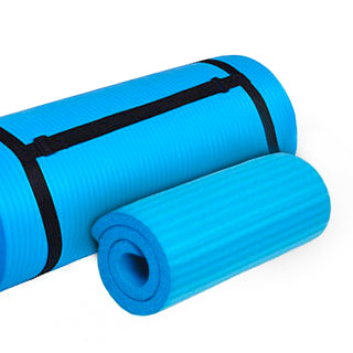 Tapete de ioga extra grosso BalanceFrom Fitness de 1" com joelheira e alça de transporte, azul
