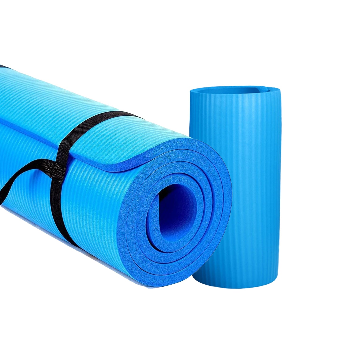 Tapete de ioga extra grosso BalanceFrom Fitness de 1" com joelheira e alça de transporte, azul