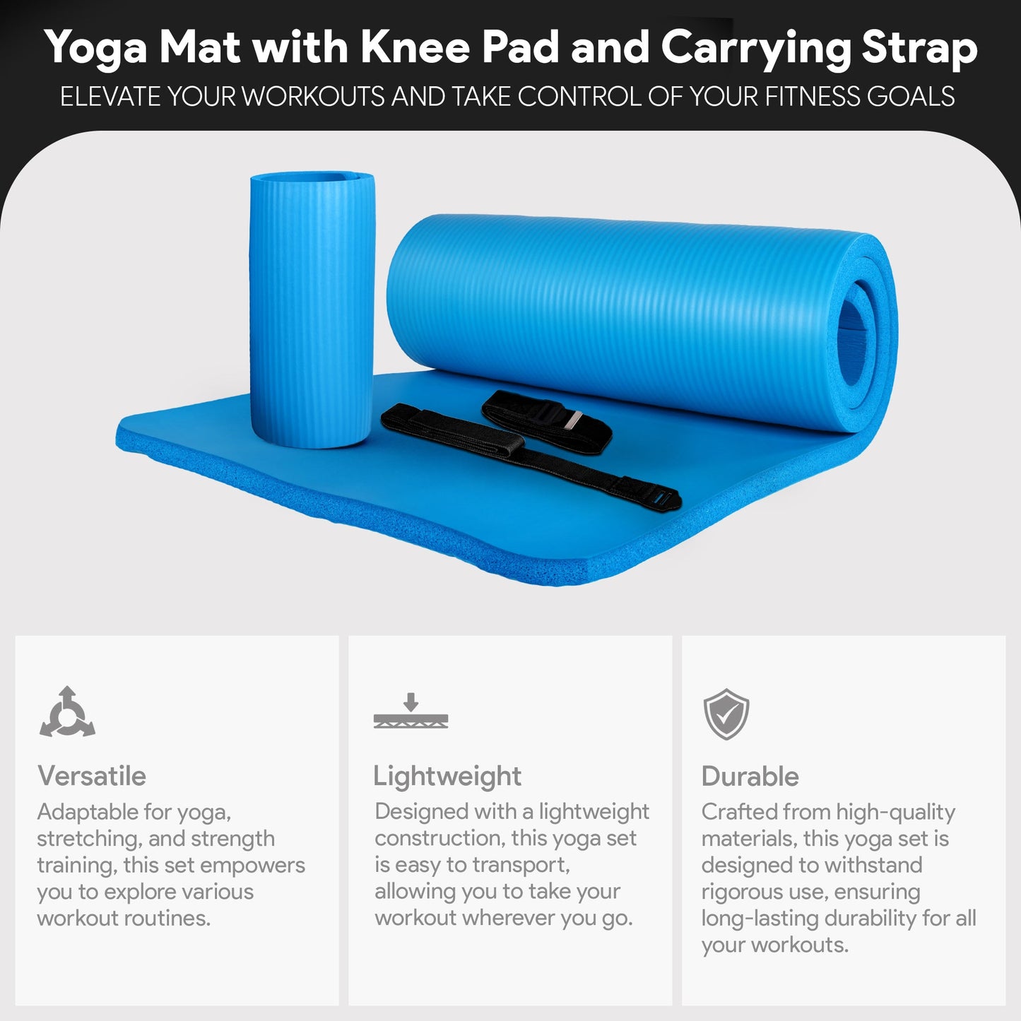 Tapete de ioga extra grosso BalanceFrom Fitness de 1" com joelheira e alça de transporte, azul