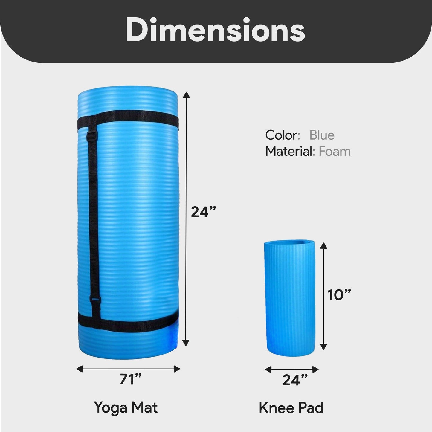 Tapete de ioga extra grosso BalanceFrom Fitness de 1" com joelheira e alça de transporte, azul
