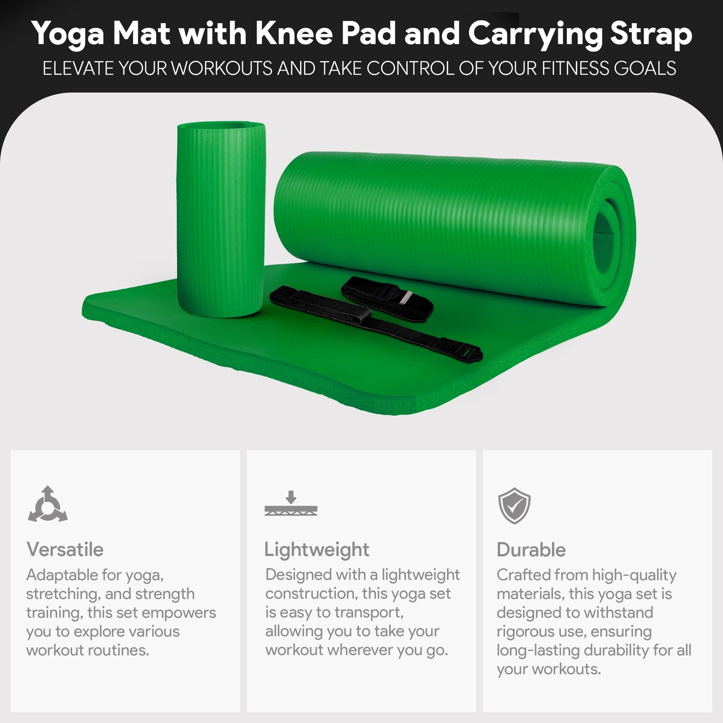 Tapete de ioga extra grosso BalanceFrom Fitness de 1" com joelheira e alça de transporte, verde