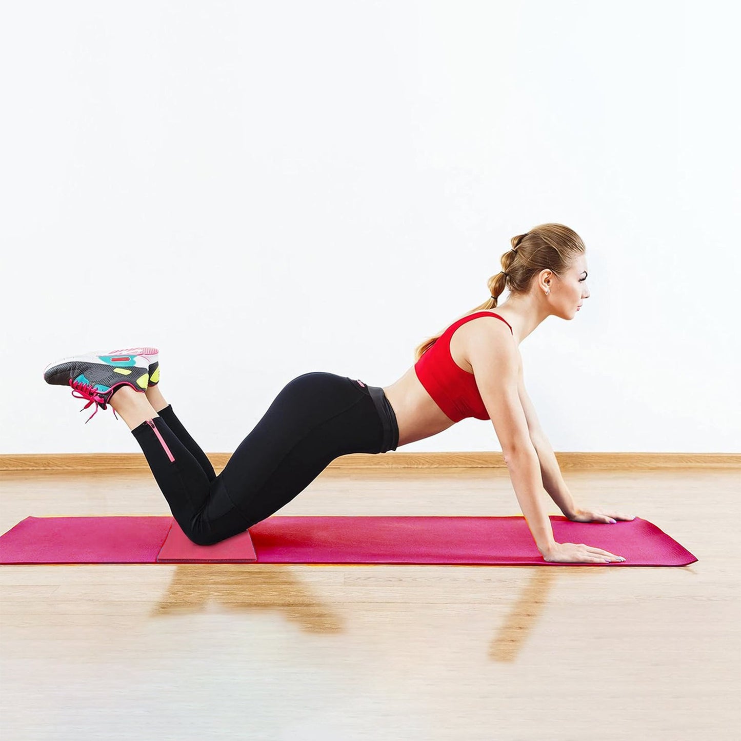 Tapete de ioga extra grosso BalanceFrom Fitness de 1" com joelheira e alça de transporte, rosa