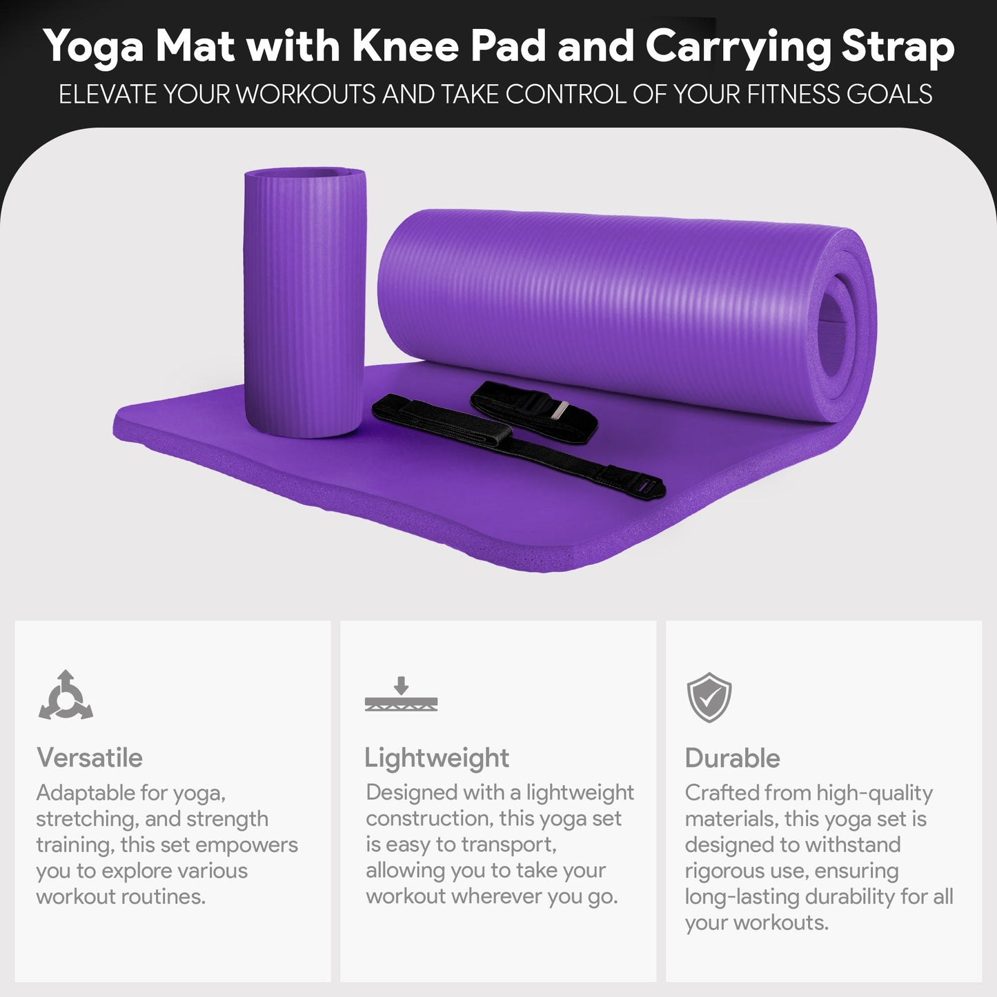 Tapete de ioga extra grosso BalanceFrom Fitness de 1" com joelheira e alça de transporte, roxo