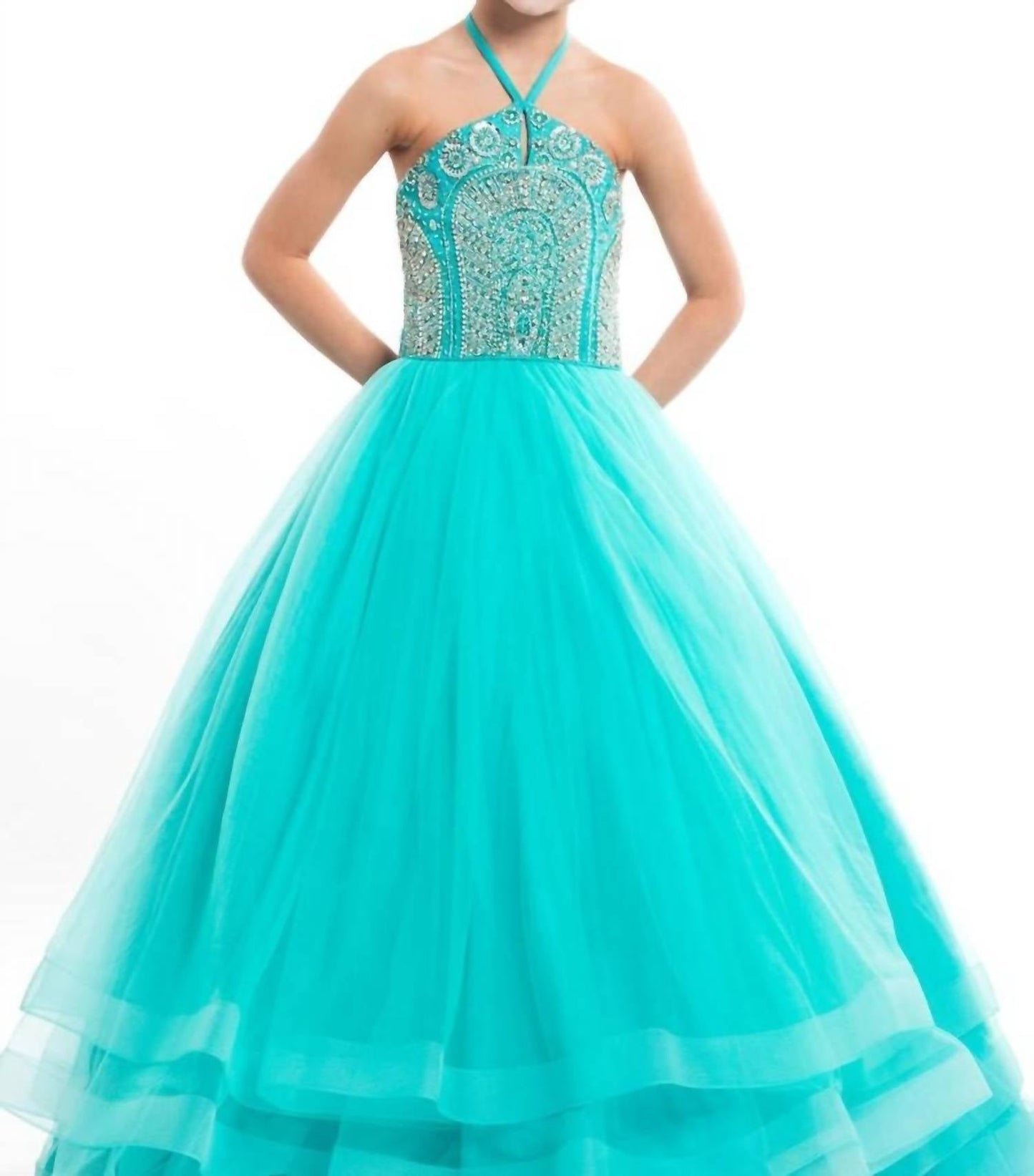 Rachel Allan - Beaded Halterneck Pageant Ball Gown