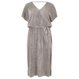 Apricot - Plisse V Neck Dress