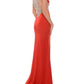 Precious Formals - Stretch Satin Gown With High Slit