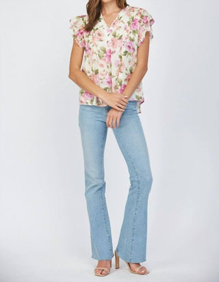 Fate - Tuck Detail Floral Flutter Top