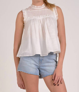 Elan - Blusa de gola alta sem mangas franzida na frente