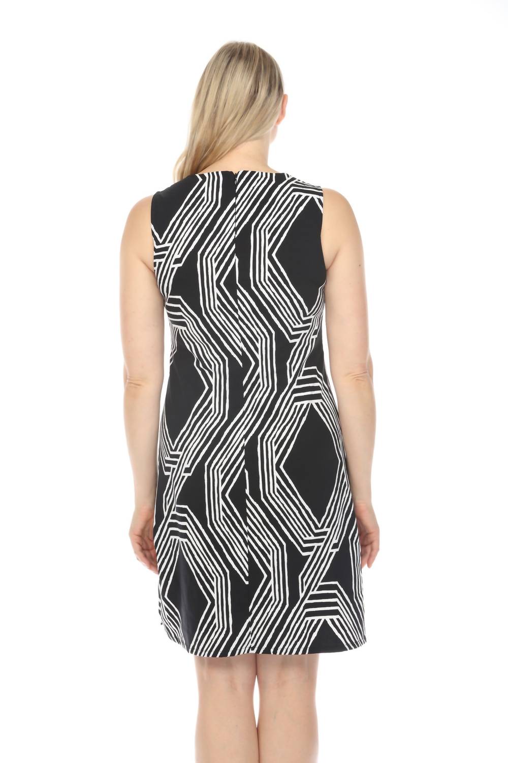 Joseph Ribkoff - Geometric Print Shirred Sleeveless Sheath Dress