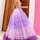Nox Anabel - Spaghetti Strap Ruffled gown with a slit