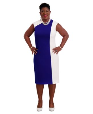 Kasper Womens Colorblocked Cap Sleeve Shift Dress Regular Plus Sizes