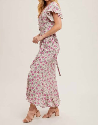 Bluivy - Floral Print Ruffle Hem Wrap Maxi Dress