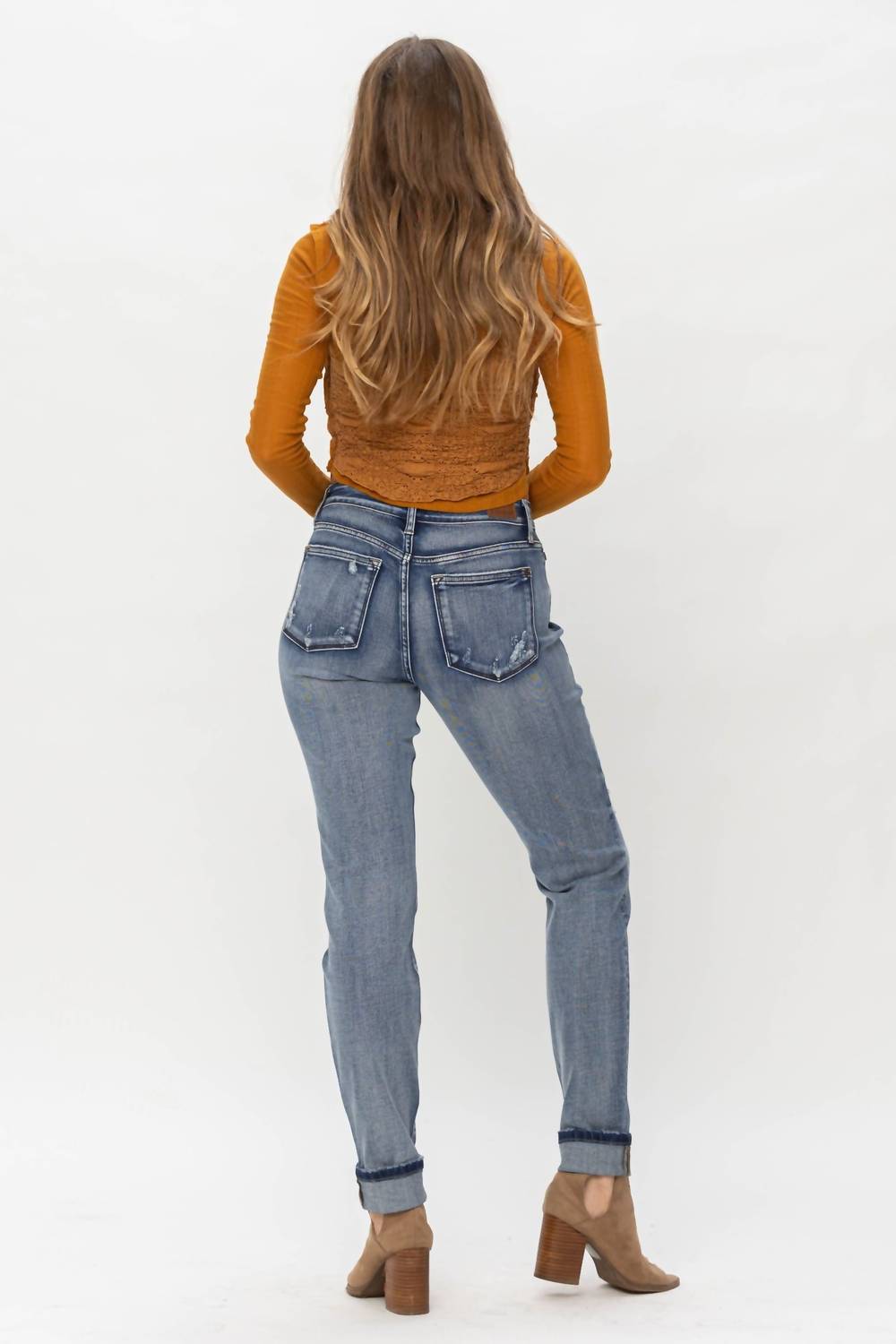 Judy Blue - Mid Rise Button Fly & Cuff Options Tall Boyfriend Denim Jeans
