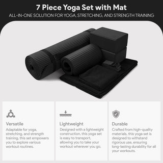 Conjunto de ioga BalanceFrom Fitness com 7 peças, tapete, faixa elástica e joelheira, preto
