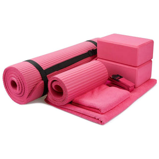 Conjunto de ioga BalanceFrom Fitness com 7 peças, tapete, faixa elástica e joelheira, rosa