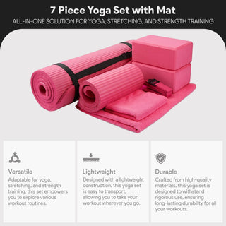 Conjunto de ioga BalanceFrom Fitness com 7 peças, tapete, faixa elástica e joelheira, rosa