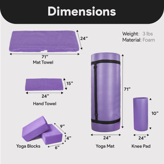 Conjunto de ioga BalanceFrom Fitness com 7 peças, tapete, faixa elástica e joelheira, roxo