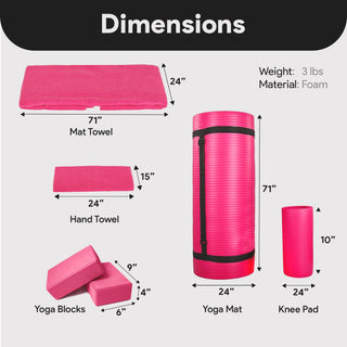 Conjunto de ioga BalanceFrom Fitness com 7 peças, tapete, faixa elástica e joelheira, rosa