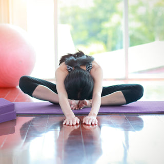 Conjunto de ioga BalanceFrom Fitness com 7 peças, tapete, faixa elástica e joelheira, roxo