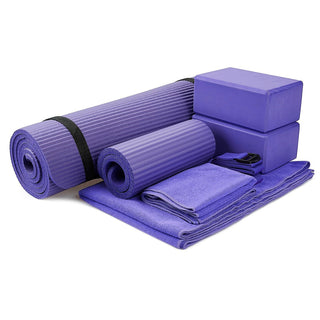 Conjunto de ioga BalanceFrom Fitness com 7 peças, tapete, faixa elástica e joelheira, roxo