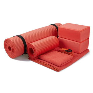 Conjunto de ioga BalanceFrom Fitness com 7 peças, tapete, faixa elástica e joelheira, vermelho