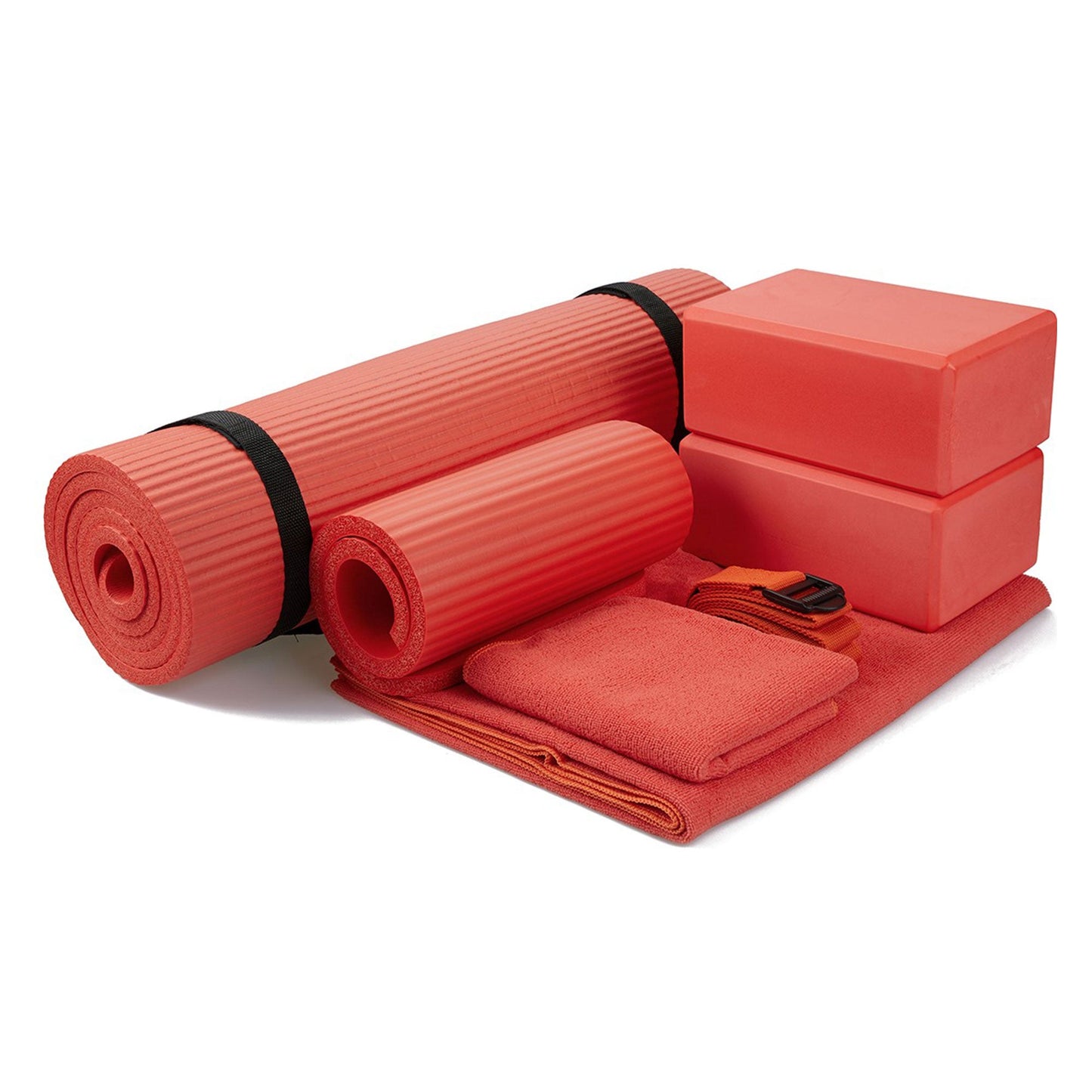 Conjunto de ioga BalanceFrom Fitness com 7 peças, tapete, faixa elástica e joelheira, vermelho