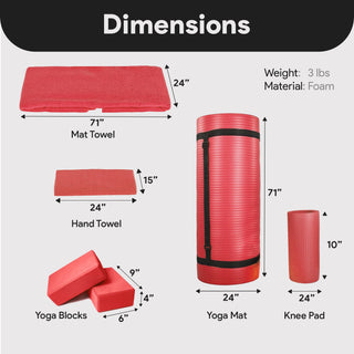 Conjunto de ioga BalanceFrom Fitness com 7 peças, tapete, faixa elástica e joelheira, vermelho