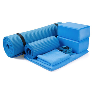 Conjunto de ioga BalanceFrom Fitness com 7 peças, tapete, faixa elástica e joelheira, azul