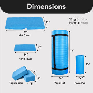 Conjunto de ioga BalanceFrom Fitness com 7 peças, tapete, faixa elástica e joelheira, azul