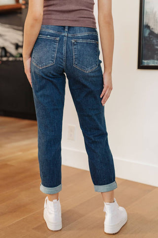 Judy Blue - Calça jeans boyfriend com cintura média e punho
