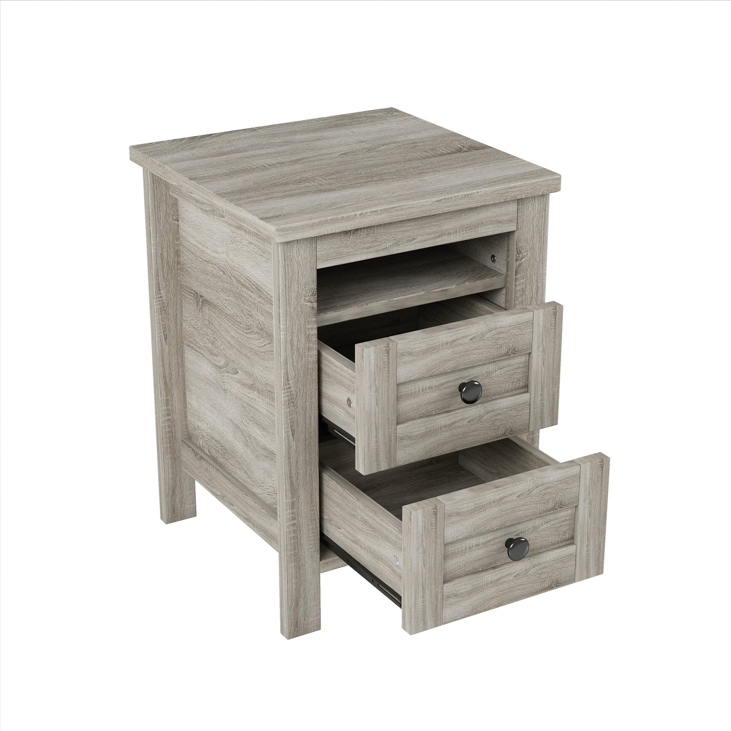 3-Pieces Bedroom Set Queen Size Farmhouse Platform Bed with Storage Headboard and Charging Station