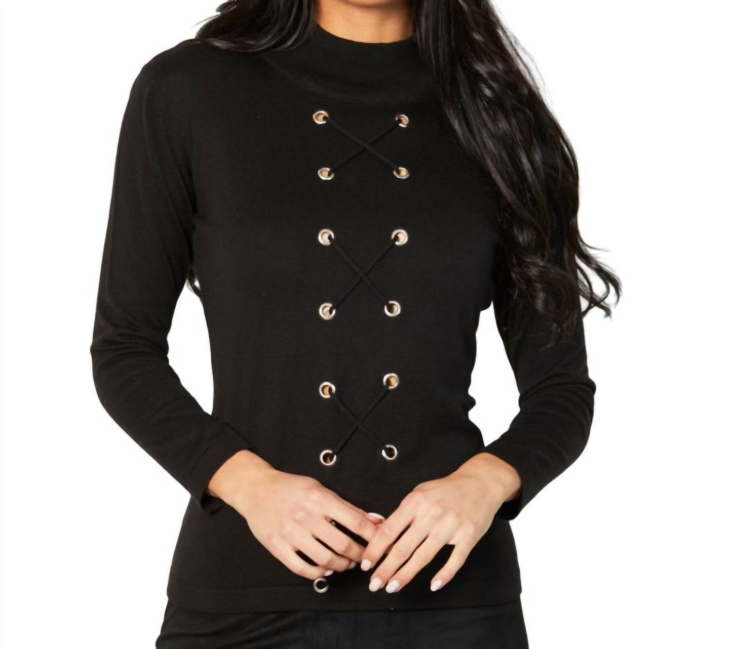 Angel Apparel - Lace Up Mock Neck Top