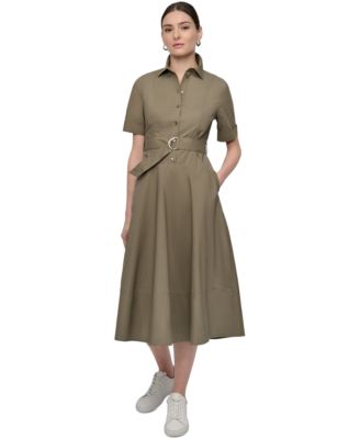 DKNY Jeans Womens Dropped Waist Button Front Collared Shirtdress