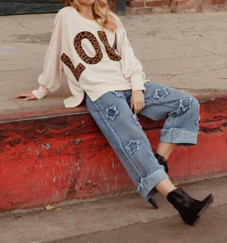 Bibi - Calça Jeans Denim Lavada com Patches de Estrela