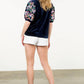 Thml - Embroidered Velvet Puff Sleeve Top