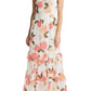 Floral Print Tiered Chiffon Dress - Cream Multi