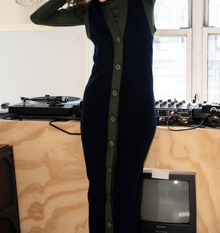Mima Rosso - Green Knit Colorblock Vest Dress