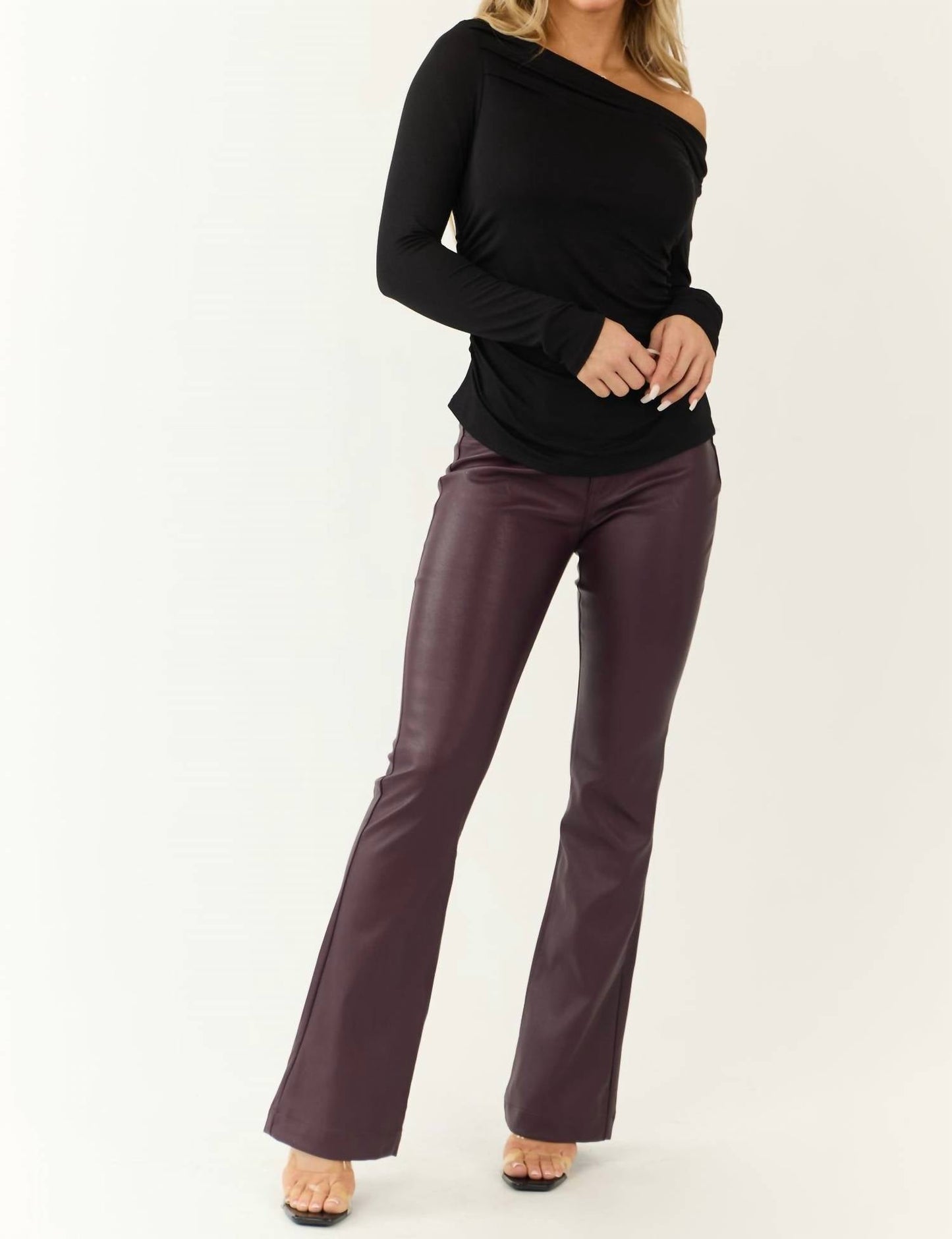 Kancan - Yoko Faux Leather Mid Rise Bootcut Pants