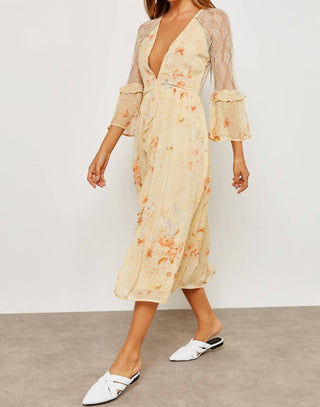 Topshop - Vestido midi com babados, renda e estampa floral